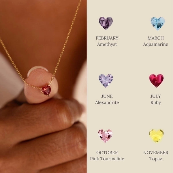 201 Stainless Steel 304 Stainless Steel Glass Gold Plated Minimalist Plating Inlay Heart Shape Birthstone Necklace