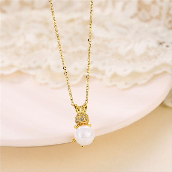 Korean Women Animal Titanium Steel Diamond Inlay Necklaces