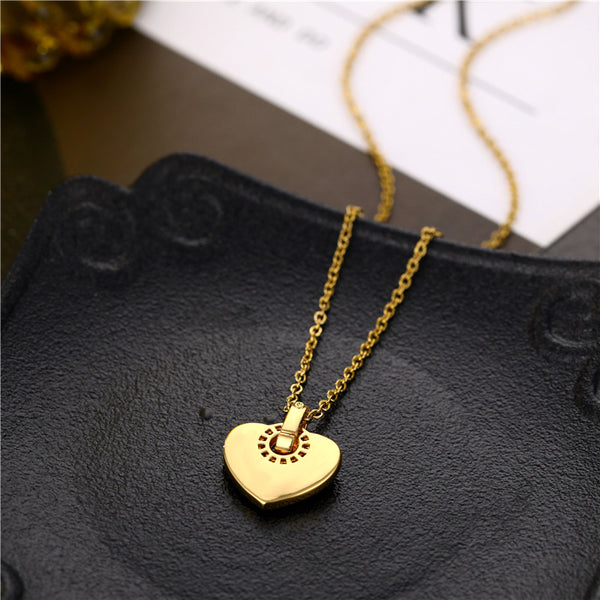 Korean Women Heart Titanium Steel Diamond Inlay Necklaces