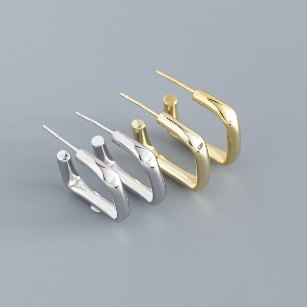 925 Sterling Silver Fashion Quadrilateral Silver Electroplating Stud Earrings