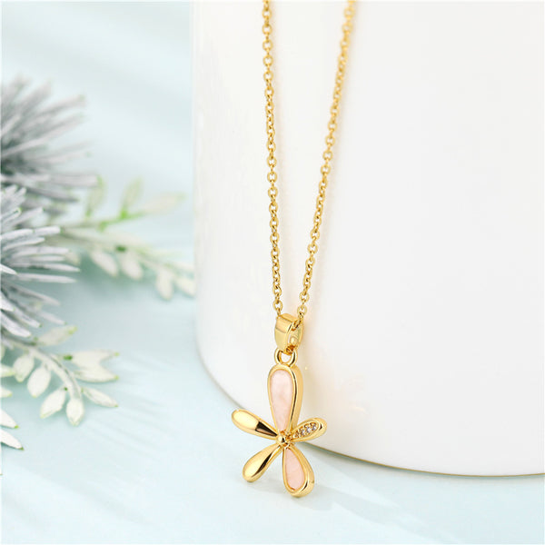 Korean Women Flower Titanium Steel Diamond Inlay Necklaces