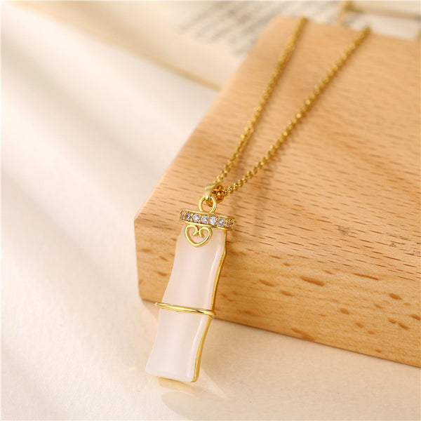 Korean Women Bamboo Titanium Steel Diamond Inlay Necklaces