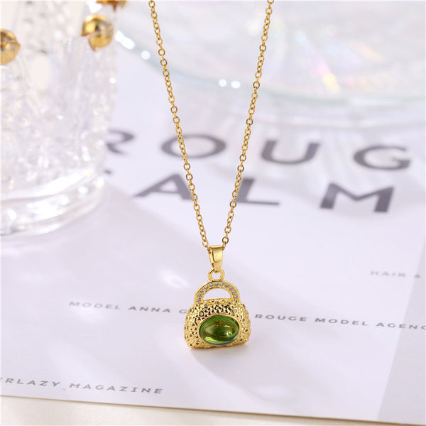 Korean Women Titanium Steel Diamond Inlay Necklaces