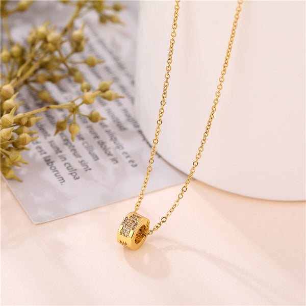 Korean Women Titanium Steel Diamond Inlay Necklaces