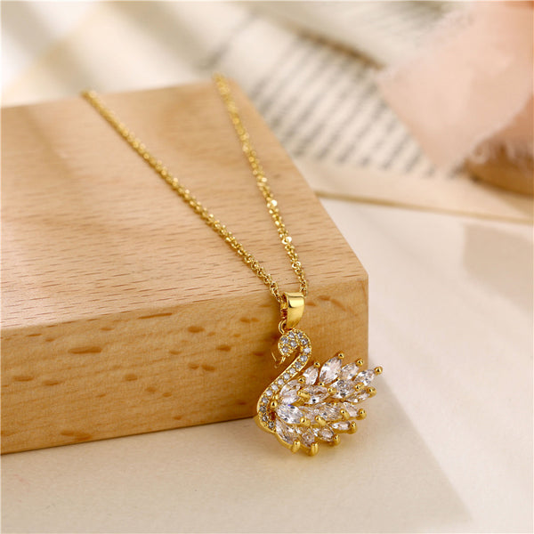 Korean Women Animal Titanium Steel Diamond Inlay Necklaces