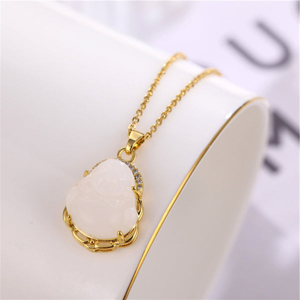 Korean Women Geometric Metal Maitreya Titanium Steel Diamond Inlay Necklaces