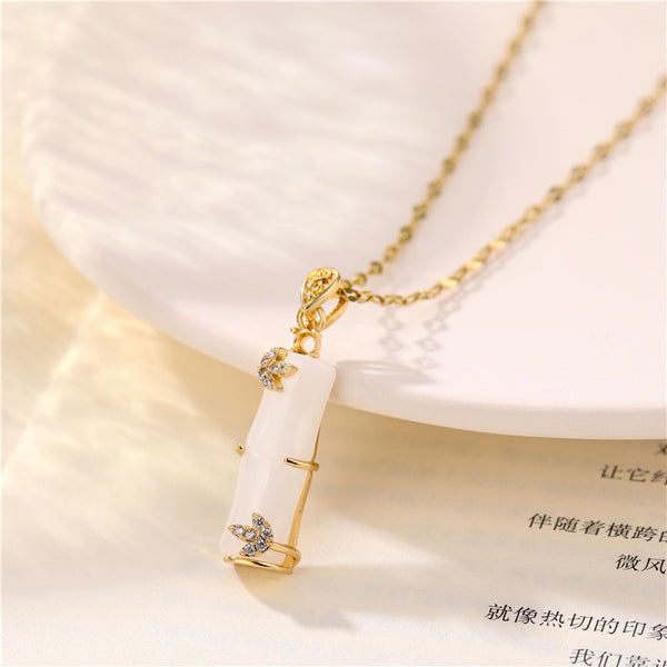 Korean Women Geometric Metal Titanium Steel Diamond Inlay Necklaces