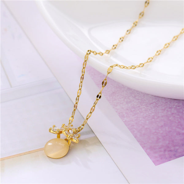 Korean Women Flower Titanium Steel Diamond Inlay Necklaces