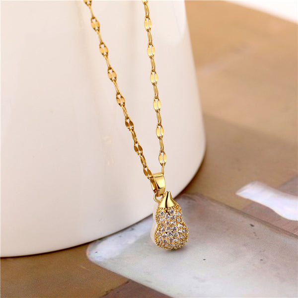 Korean Women Gourd Titanium Steel Diamond Inlay Necklaces