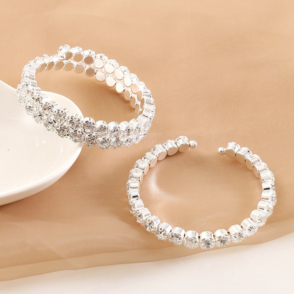 Women Round Alloy Diamond Inlay Bracelets