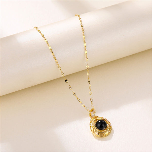 Korean Women Geometric Titanium Steel Diamond Inlay Necklaces