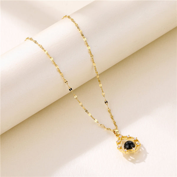 Korean Women Droplet Titanium Steel Diamond Inlay Necklaces