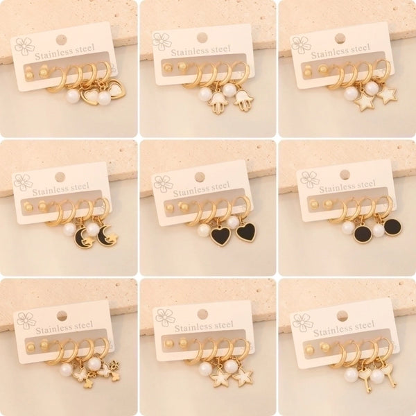 3 Pairs Minimalist Commute Star Plating 304 Stainless Steel 18K Gold Plated Drop Earrings