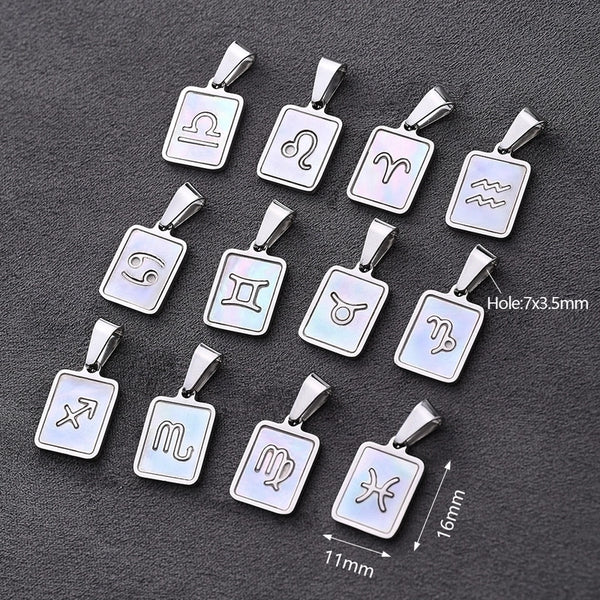 3 PCS/Package 11*16MM 7x3.5mm 304 Stainless Steel Shell Constellation Rectangle Polished Pendant