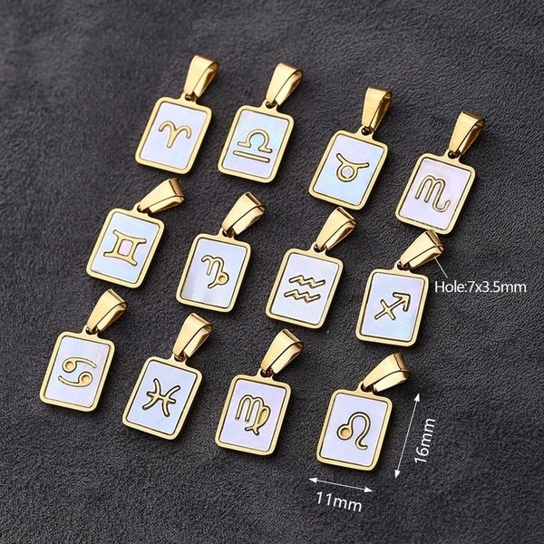 3 PCS/Package 11*16MM 7x3.5mm 304 Stainless Steel Shell Gold Plated Constellation Rectangle Polished Pendant