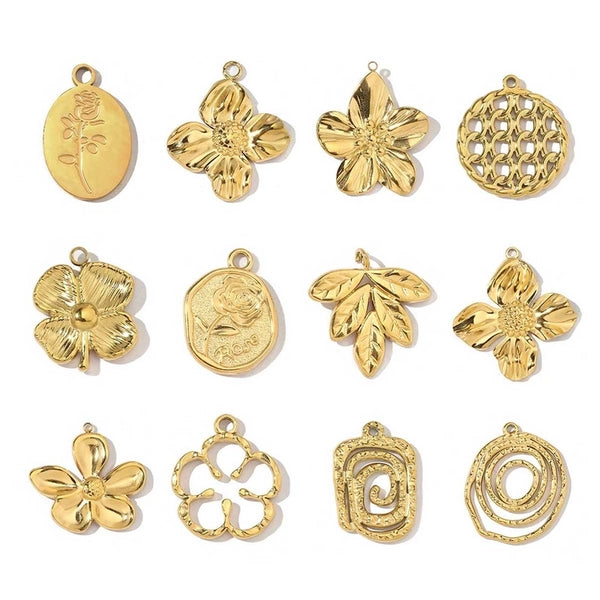 3 PCS/Package 30*32mm 201 Stainless Steel 18K Gold Plated Four Leaf Clover Leaves Flower Polished Pendant