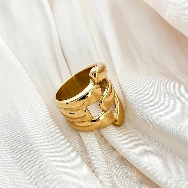 304 Stainless Steel 14K Gold Plated Casual Minimalist Commute Plating Hollow Out Solid Color Rings