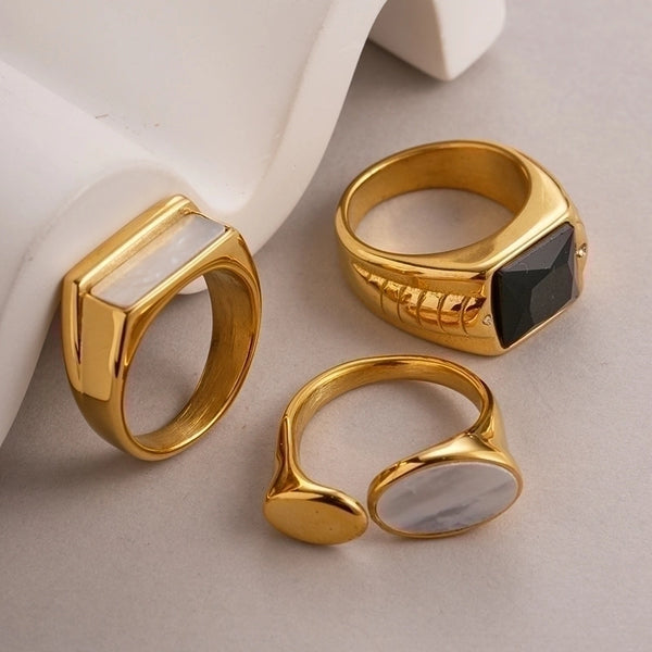 304 Stainless Steel 14K Gold Plated Casual Vacation Plating Inlay Twist Glass Stone Shell Zircon Rings