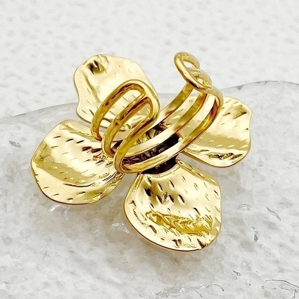 304 Stainless Steel 14K Gold Plated Elegant Sweet Artistic Plating Flower Open Rings