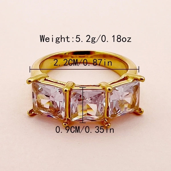 304 Stainless Steel 14K Gold Plated Glam Plating Inlay Square Crown Zircon Rings