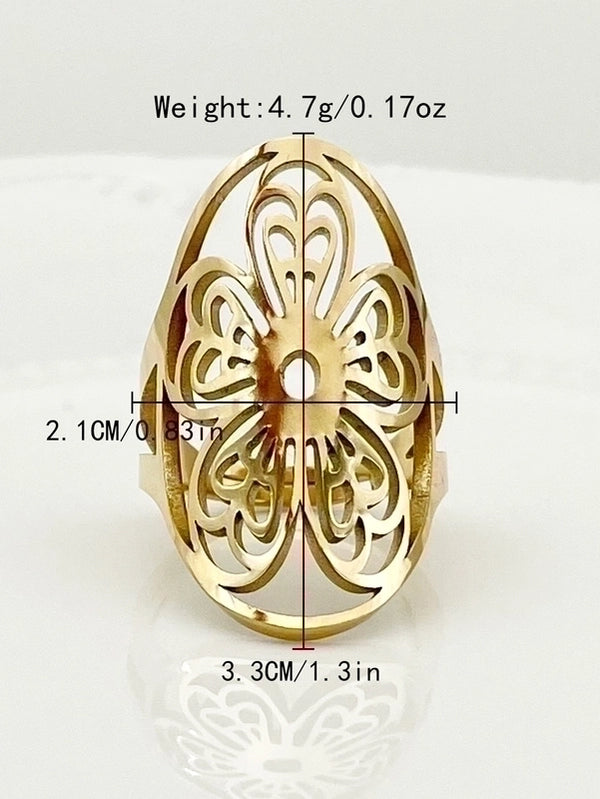 304 Stainless Steel 14K Gold Plated Glam Retro Plating Hollow Out Flower Rings