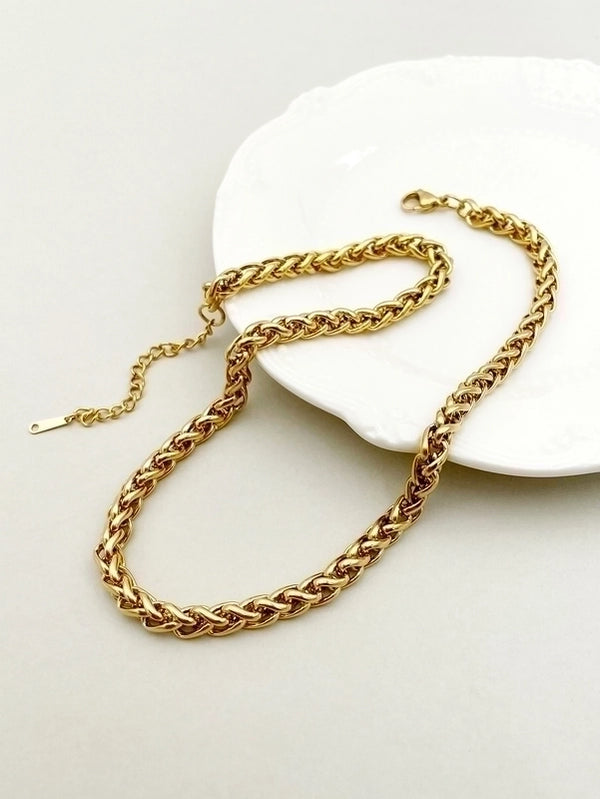 304 Stainless Steel 14K Gold Plated Hip-Hop Minimalist Polishing Plating Solid Color Necklace