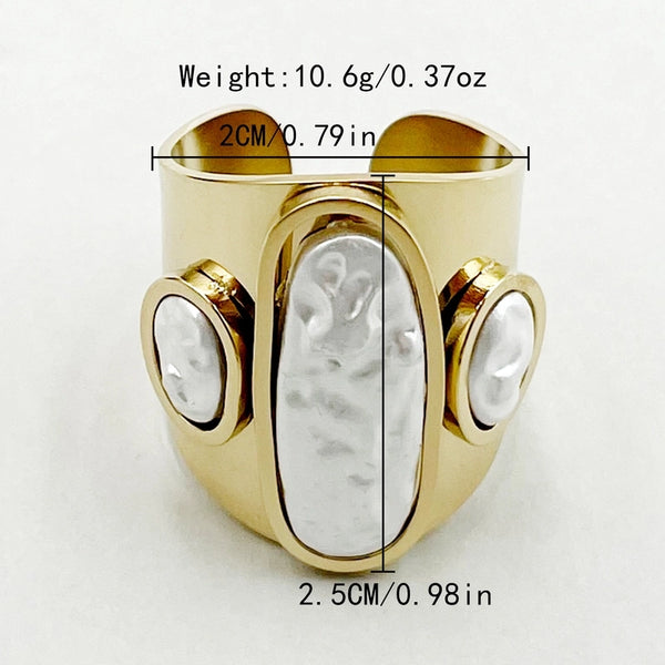 304 Stainless Steel 14K Gold Plated Retro Luxurious Polishing Plating Inlay Irregular Shell Open Ring