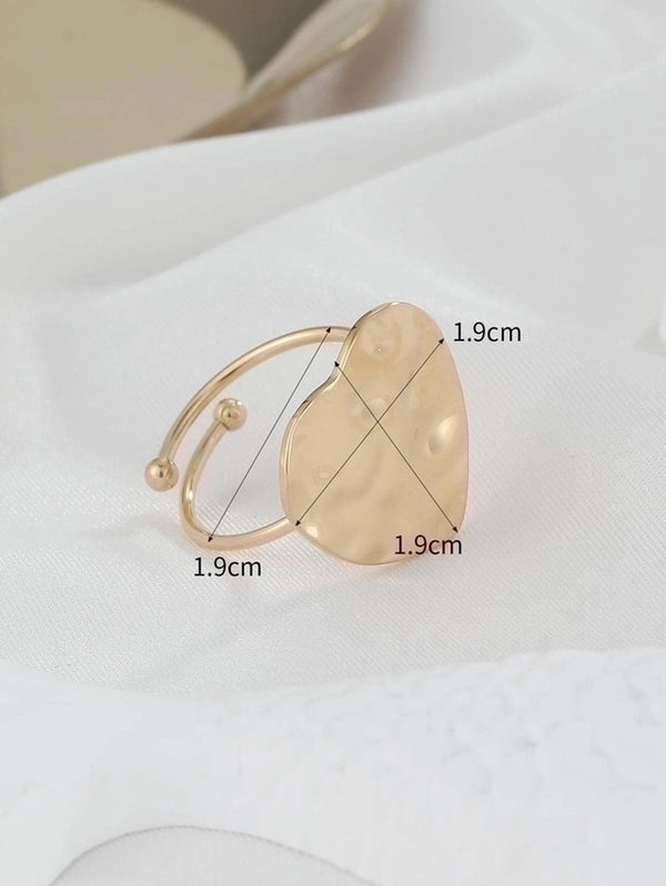 304 Stainless Steel 14K Gold Plated Minimalist Plating Heart Shape Solid Color Open Rings