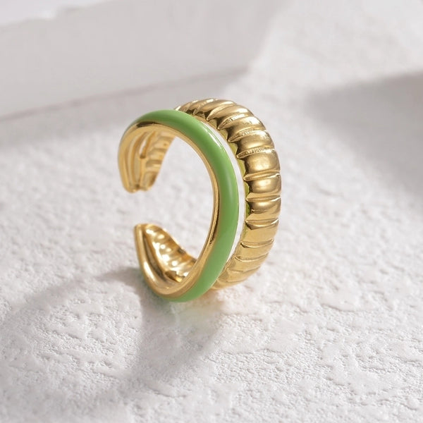 304 Stainless Steel 18K Gold Plated Elegant Enamel Plating Irregular Enamel Open Ring