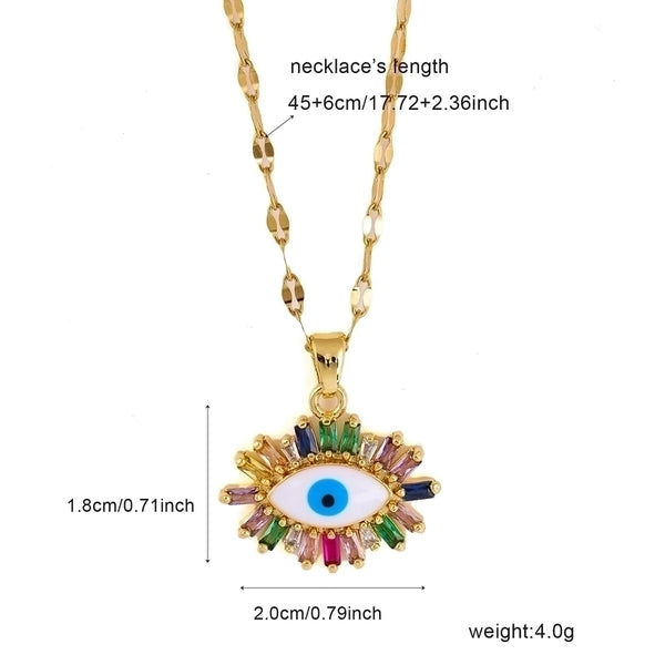 304 Stainless Steel 18K Gold Plated Elegant Inlay Eye Zircon Pendant Necklace