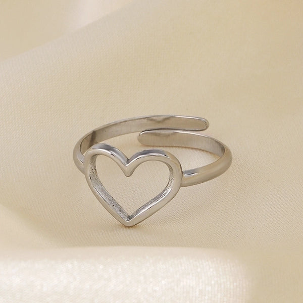 304 Stainless Steel 18K Gold Plated IG Style Plating Heart Shape Rings