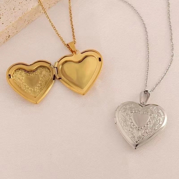 304 Stainless Steel 18K Gold Plated IG Style Sweet Heart Shape Pendant Necklace Locket Necklace