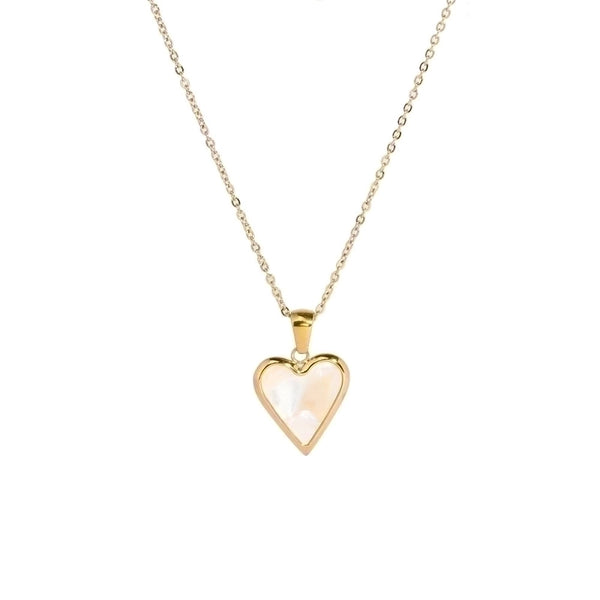 304 Stainless Steel 18K Gold Plated Lady Plating Inlay Moon Heart Shape Artificial Gemstones Pendant Necklace