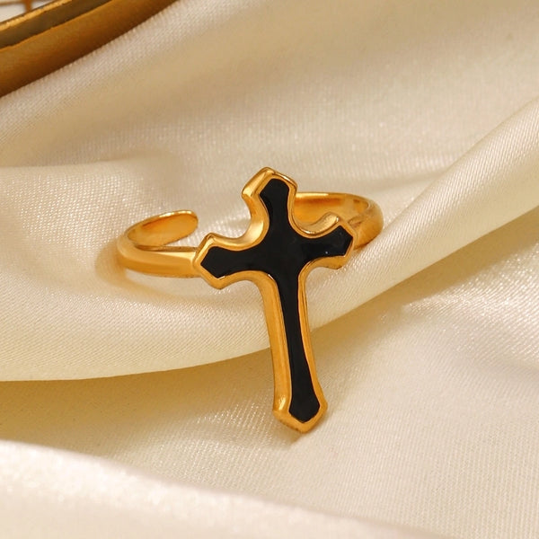 304 Stainless Steel 18K Gold Plated Minimalist Cross Open Rings