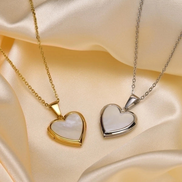 304 Stainless Steel 18K Gold Plated Minimalist Inlay Heart Shape Shell Necklace Pendant