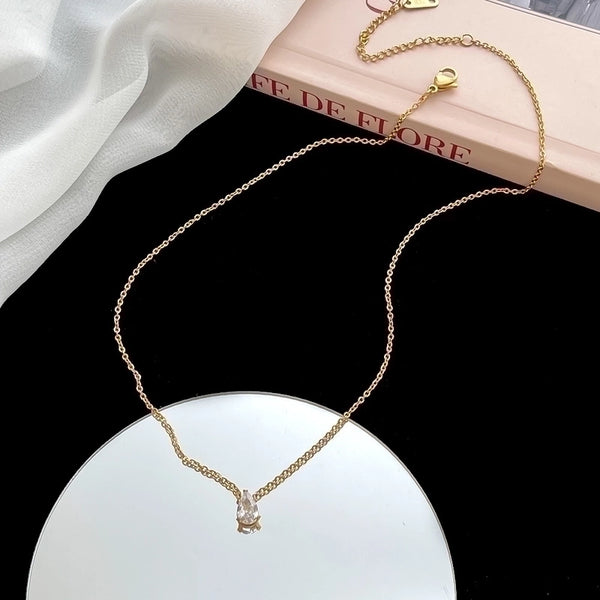 304 Stainless Steel 18K Gold Plated Minimalist Plating Solid Color Artificial Rhinestones Necklace