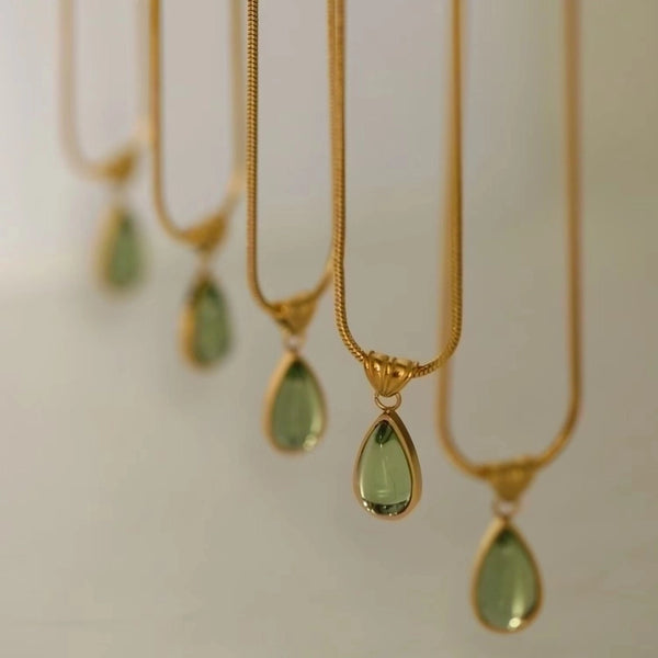 304 Stainless Steel 18K Gold Plated Minimalist Plating Water Droplets Stone Necklace