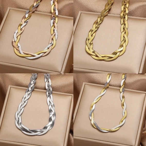 304 Stainless Steel Casual Minimalist Plating Braid Geometric Bracelets Necklace