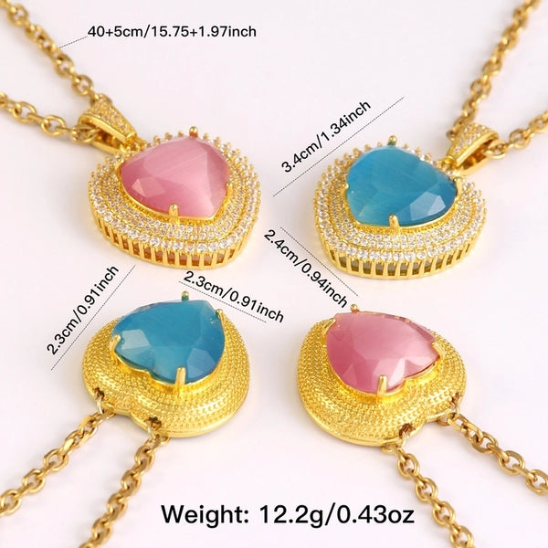 304 Stainless Steel Copper 18K Gold Plated Elegant Basic Lady Plating Inlay Heart Shape Glass Stone Zircon Pendant Necklace