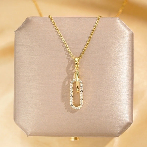 304 Stainless Steel Copper 18K Gold Plated Glam Luxurious Plating Inlay Solid Color Diamond Pendant Necklace