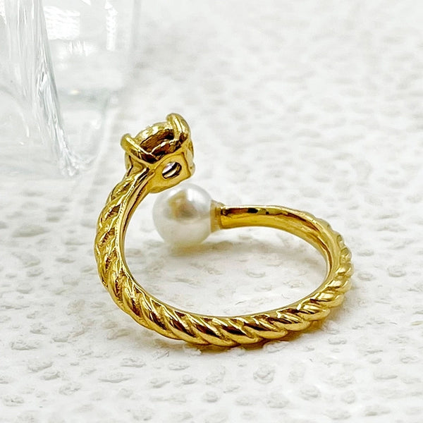 304 Stainless Steel Gold Plated Elegant Sweet Roman Style Plating Inlay Solid Color Pearl Zircon Rings