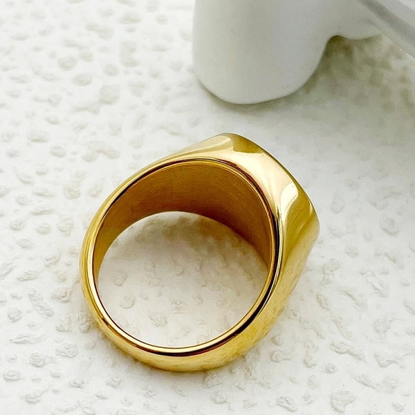 304 Stainless Steel Gold Plated Minimalist Roman Style Commute Plating Inlay Round Turquoise Rings