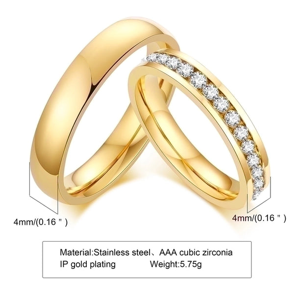 304 Stainless Steel Inlay Geometric Zircon Wedding Bands