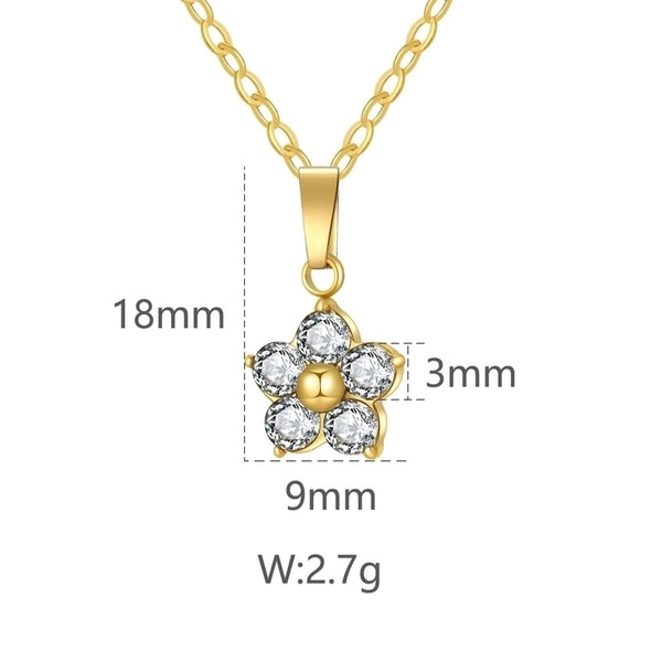 304 Stainless Steel Minimalist Classic Style Inlay Flower Zircon Pendant Necklace