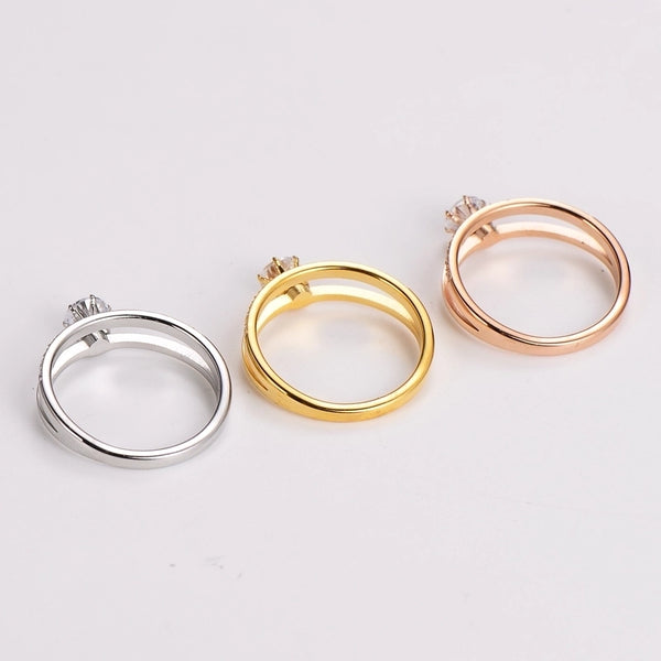 304 Stainless Steel Minimalist Shiny Geometric Zircon Rings