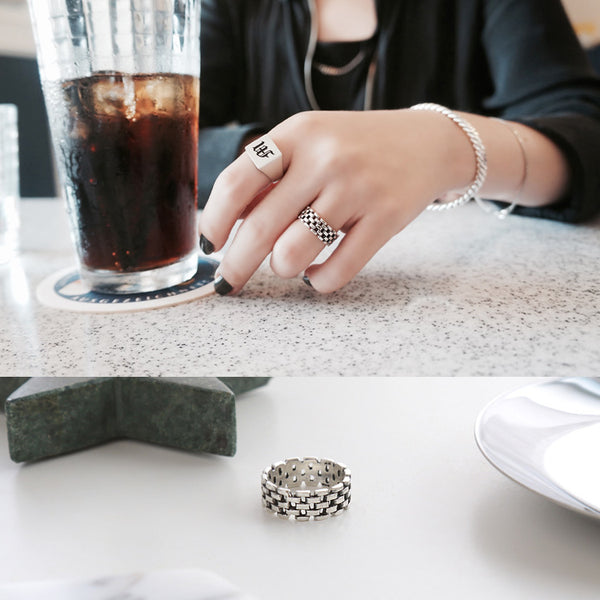 925 Sterling Silver Unisex Korean Silver Distressing Rings