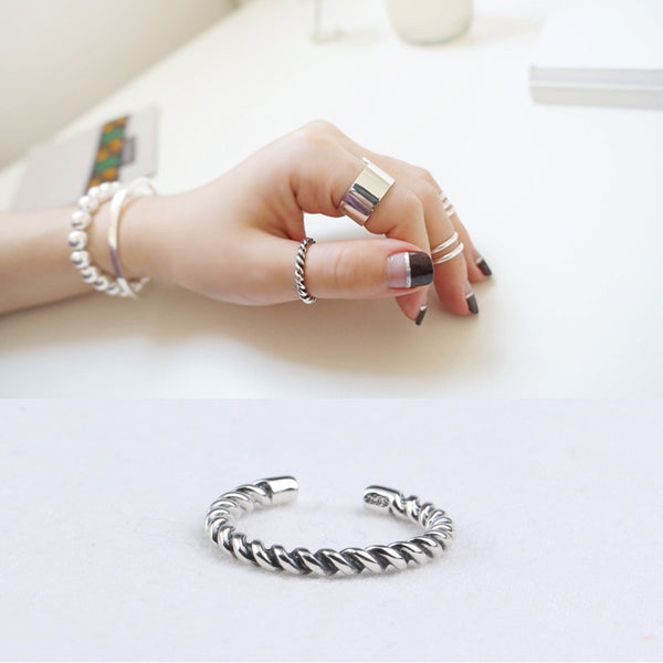 925 Sterling Silver Women Twisted Silver Distressing Rings