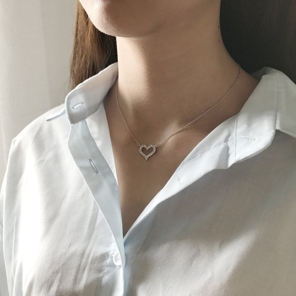 925 Sterling Silver Japanese / Korean Heart Geometric Silver Necklaces