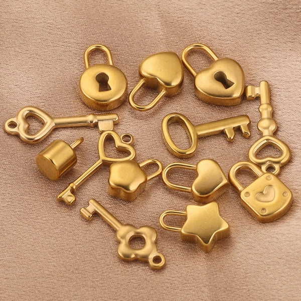 5 PCS/Package 11 * 17mm 13*20.5mm 8*12.5mm 304 Stainless Steel Star Key Lock Pendant