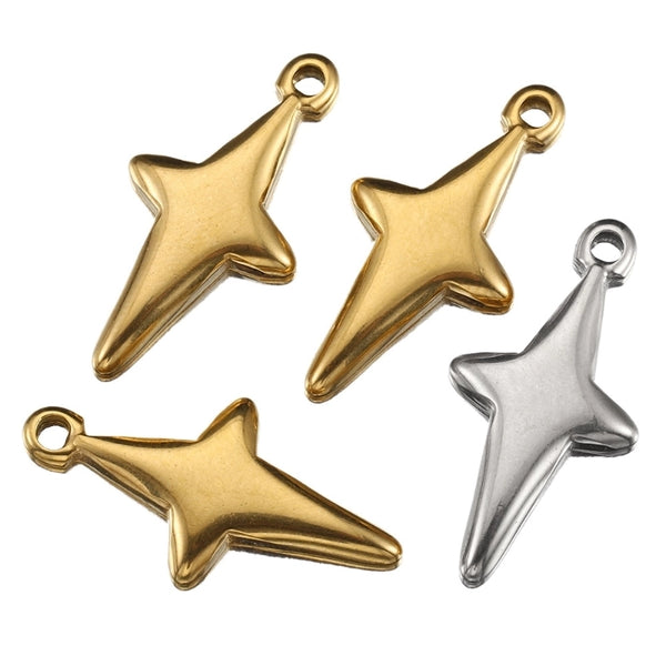 5 PCS/Package 12 * 23mm Hole 2~2.9mm 304 Stainless Steel 18K Gold Plated Star Pendant